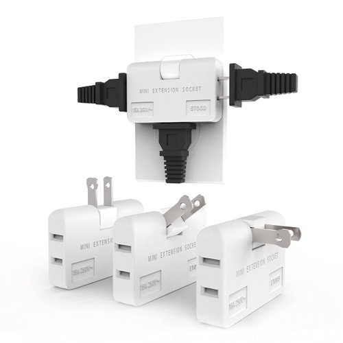 ETwinCoo 3 Way Flat Wall Outlet Extender AC Adapter - 2-Prong Swivel Mini Indoor Wall Tap Plug, Outlet Splitter (Quick & Easy Install) Perfect for Home and Travel, Type A, White (3 Pack)