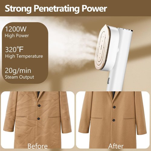 HULMAY Portable Steamer For Clothes Travel Mini Steamer and Iron Fast 10s Heat-Up, Horizontal and Vertical 1200W Effortless Wrinkle Removal, Garment Steamer and Iron for Travel Office Home(110-120V)