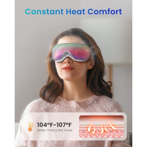 RENPHO Eyeris1 Eye Massager for Migraine with Heat, Updated Remote Wand, Compression, Music, Heated Eye Mask Forehead Massager for Stress Relief, Eye Relax, Wellness, Birthday Gifts for Her Him