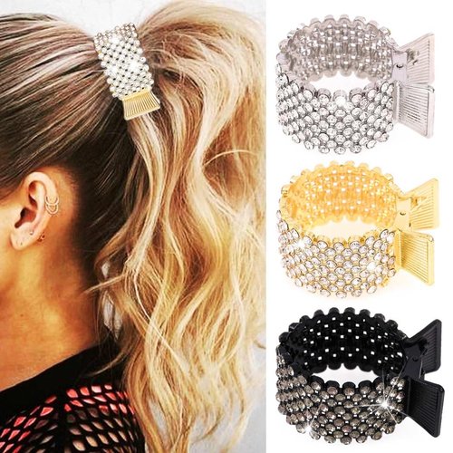 CAKURE Rhinestone Hair Clips for High Ponytail Gold Metal Fish Hair Claw Clips Hair Jaw Clips Styling Hair Accessories for Women and Girls (Pack of 3)