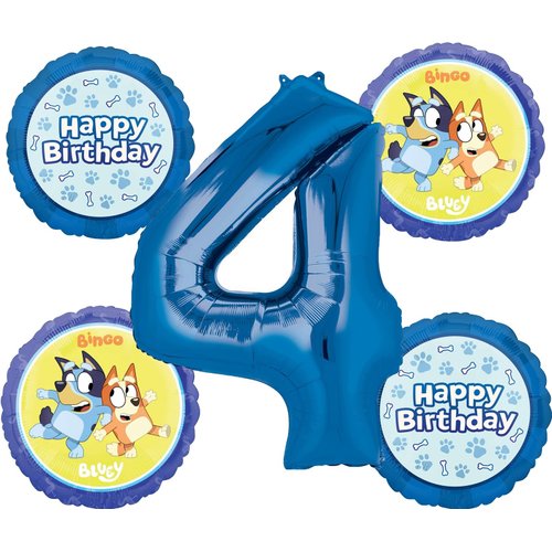 Anagram Bluey 4th Birthday Party Supplies 5pc Foil Balloon Bouquet