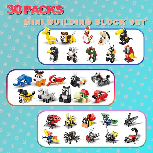 Kids Party Favors 30 Packs Animals Building Blocks Set - 758 PCS Building Blocks Toy for Classroom Prizes Stocking Stuffers Game Rewards Party Favors Treasure Box Toys