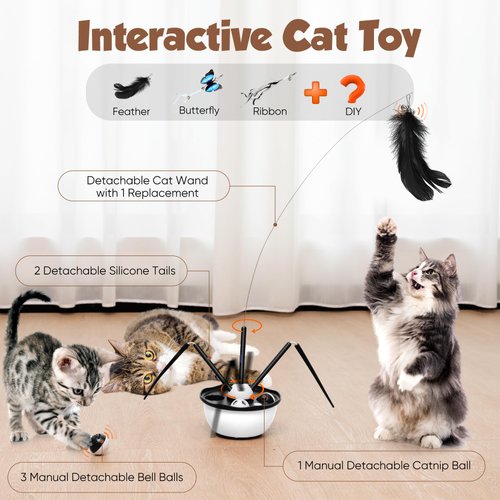 Pawingcat Cat Toys for Indoor Cats Automatic Cat Toy Cat Dancer Interactive Cat Toy Kitten Toys with Feather Butterfly Ribbon Cat Wand Catnip Toys for Cats Enrichment USB Rechargeable (Black)