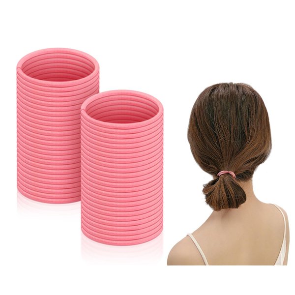 DS. DISTINCTIVE STYLE Hair Rubber Bands 50 Pieces 2.5 mm Elastic Hair Bands Hair Ties Ponytail Holders - Pink