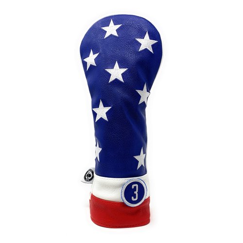 Pins & Aces USA Fairway Wood Head Cover - Premium, Hand-Made Leather 3W Headcover - American Pride Styled, Tour Quality Golf Club Cover - Style and Customize Your Golf Bag
