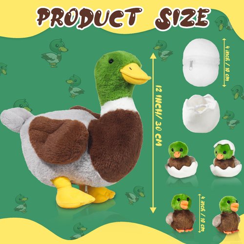 7 Pcs Duck Stuffed Animals Plush Toy, Mommy Stuffed Mallard Duck Plush with 4 Baby Stuffed Ducklings and Eggs in Zippered Belly, Duck Plushie Gifts for Girls Boys Birthday Surprise Farm Party Decors