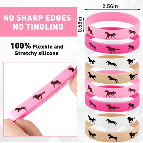 48 Pieces Horse Party Rubber Bracelets Horse Favors Rubber Bracelets Derby Day Horse Bracelets Silicone Horse Wristbands for Horse Lovers Birthday Party Favors Supplies (Mixed Colors)