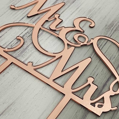 AMINJIE Mr and Mrs Cake Topper - Bride and Groom Sign Wedding/Engagement Cake Toppers Decoration, Mirror Rose Gold Acrylic