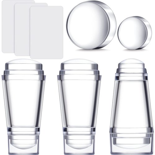 6 Pieces Nail Art Stamper Supplies Clear Silicone Stamping Jelly with Scraper Transparent French Tip Nail Stamp Art Manicure Nail Stamping Tool Kit Soft Stamper Printer for DIY Accessories Nail Decor