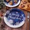 Whaline Christmas Paper Plates White Blue Snowflake Round Disposable Plates 9 Inch Merry Christmas Decorative Tableware for Christmas Winter Holiday Dinner Birthday Party Supplies, 24Pcs