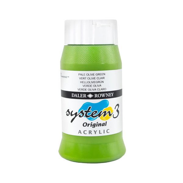 Daler Rowney System3 Pale Olive Green 500ml Acrylic Paint Tube - Acrylic Painting Supplies for Artists and Students - Artist Paint for Murals Canvas and More - Art Paint for Any Skill Set