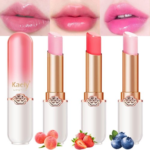Kaely 3Pcs Peach Strawberry Blueberry Tinted Lip Balm,PH Lipstick Color Changing Makeup Sets,Lips Plumper Tint Gloss,Korean Lip Stain Color Change Long Lasting,labiales magicos 24 horas originales