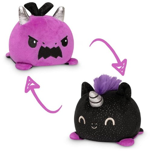 TeeTurtle - The Original Reversible Dragon + Unicorn Plushie - Purple + Black - Cute Sensory Fidget Stuffed Animals That Show Your Mood