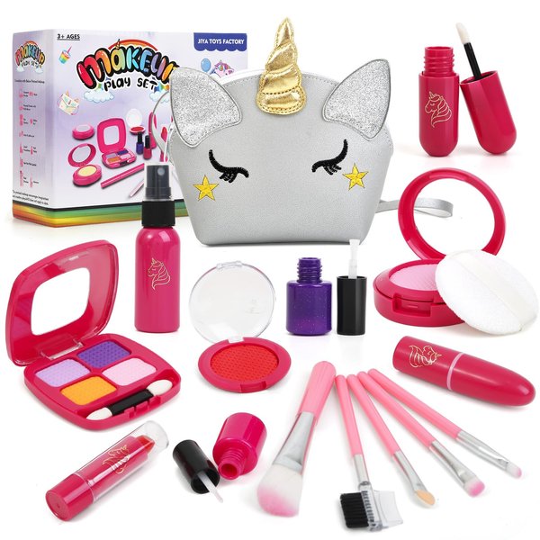 Pretend Makeup for Toddlers: Pink ToToo Fake Makeup Set for Kids with Cosmetic Bag for Princess Birthday | Play Make Up for Age 3 4 5 6 7 8