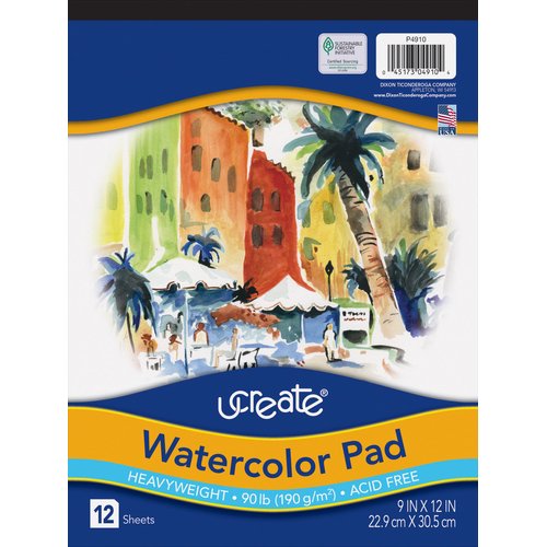 Pacon Watercolor Pad, 90 lb., 9" x 12", 12 Sheets, White
