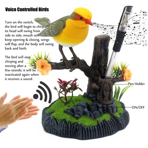 Tipmant Cute Electronic Pets Simulation Sparrow Bird Can Move Chirp Pen Holders Office Home Decor Ornament Kids Toys Birthday Gifts