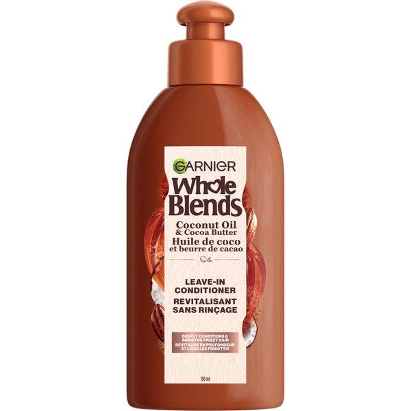 Garnier Whole Blends Coconut Oil & Cocoa Butter Smoothing Leave in Conditioner for Frizzy Hair, 5.1 Fl Oz, 1 Count (Packaging May Vary)