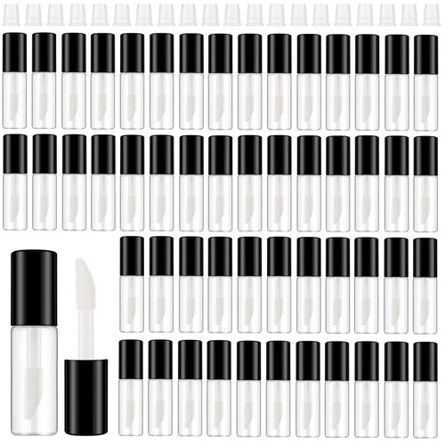 Jinei 150 Pcs Clear Empty Lip Balm Bottles 1.2ml Mini Lip Gloss Tubes, Refillable Lipstick Containers Transparent Plastic Clear Lipstick Tubes for Girl Women DIY Makeup Lip Sample Travel (Black)