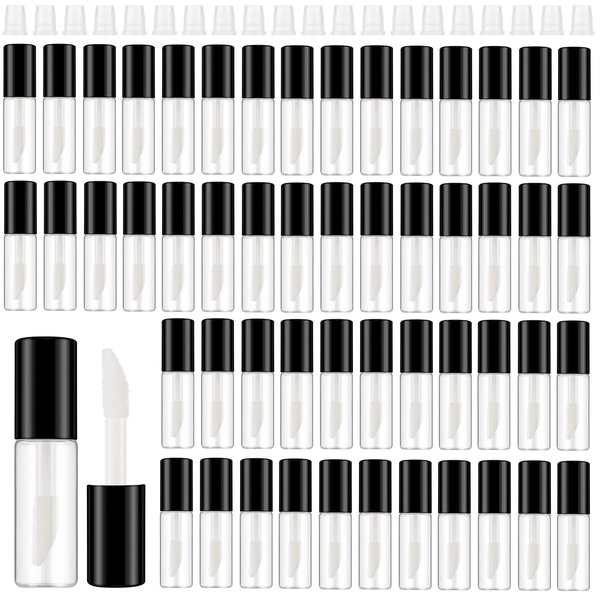 Jinei 150 Pcs Clear Empty Lip Balm Bottles 1.2ml Mini Lip Gloss Tubes, Refillable Lipstick Containers Transparent Plastic Clear Lipstick Tubes for Girl Women DIY Makeup Lip Sample Travel (Black)