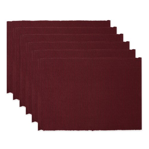DII Basic Everyday Ribbed Tabletop 100% Cotton, Placemat Set, 13x19, BlackBerry, 6 Piece