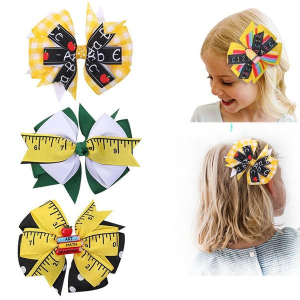 AsggBah 3pcs Back to School Pencil Bow Hair Clips Colorful Grosgrain Hairgrips Alligator Clips for First Day of School Toddler Kids Kindergarten Pupils Students Hair Accessories