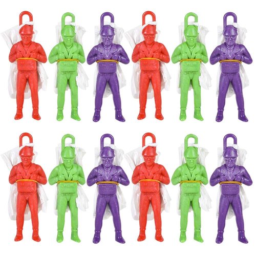 ArtCreativity Mini Paratroopers with Parachutes, Pack of 12, Vinyl Parachute Men Toy in Assorted Colors, Durable Plastic Army Guys Playset, Fun Parachute Party Favors for Boys and Girls
