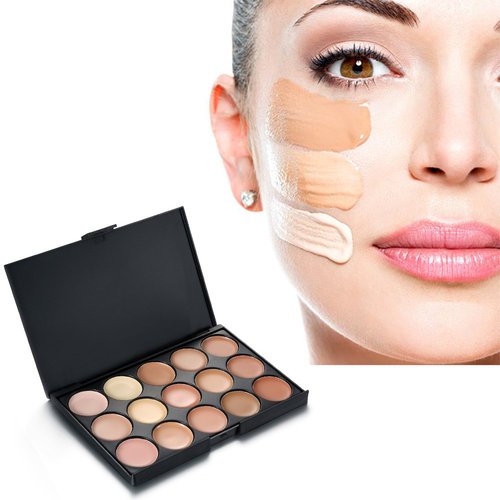 JewelryWe 15 Professional Warm Color Foundation Contour Concealer Camouflage Makeup Palette Face Contouring Kit with Cosmetic Brush