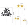Pargleev Glittery 16th Happy Birthday Cake Topper with Star,Personalised 16 Birthday Cake Toppers Party Decorations Party Supplies for Boys Girls Black Gold
