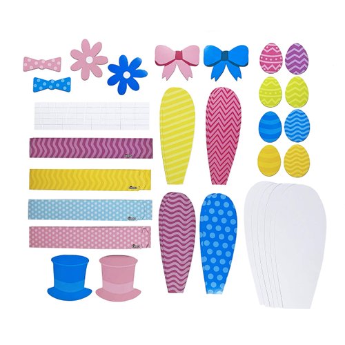 KINREX Easter Day Craft Kit - Paper Bunny Ears Crafts for Kids - Makes 4 Bunny Headbands - 34 Pieces