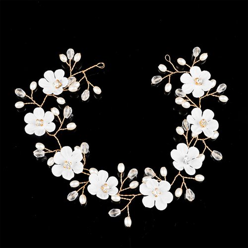 Ondder White Flower Girl Headband for Wedding Pearl Flower Girl Headpiece Wedding Headpiece with Flower Bridal Head Pieces Headpiece for Women Flower Girl Hair Accessories for Wedding