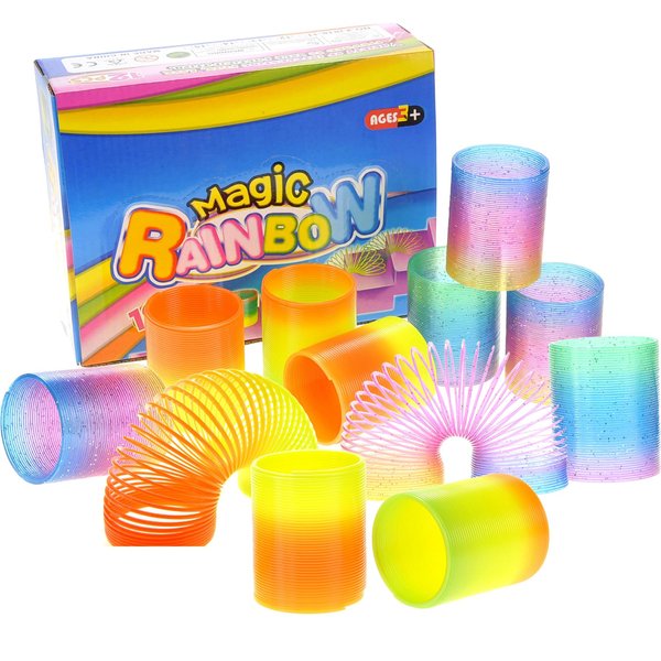 PowerTRC 12 Pcs Slinky Toys for Kids Goodie Bag Stuffer Rainbow Slinky Party Favors Spring Toy Slinkies for Carnival Prize Classroom Exchange Gifts (2 inches)