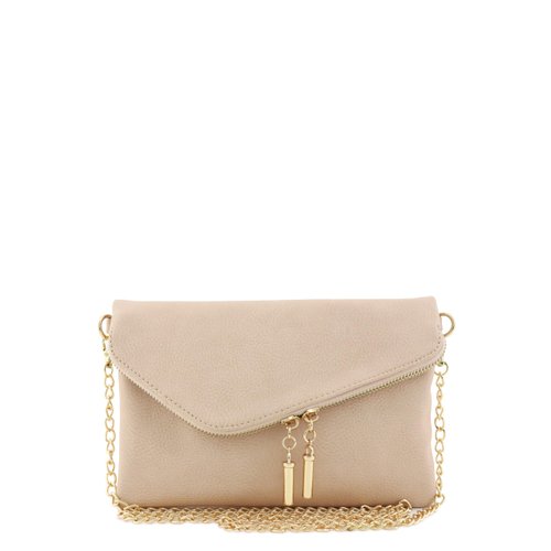 FashionPuzzle Envelope Wristlet Clutch Crossbody Bag with Chain Strap (Nude) One Size