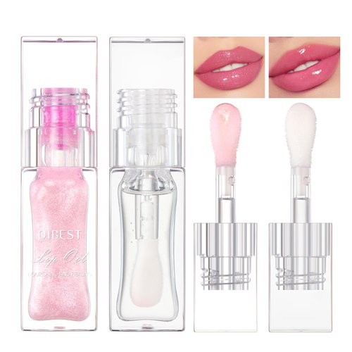Magic Color Changing Moisturizing Lip Glow Oil, 2024 New (Pink+ Transparent) Color Changing Lip Oil, Warm Change Moisturizing Lip Gloss, Non-sticky Long Lasting Nourishing Lip Care