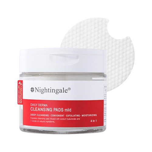 Nightingale Daily Derma Cleansing Pads (mild) with Hyaluronic Acid, Hydrating Makeup Remover Pads Remove Dirt & Waterproof Makeup, Vegan Pad, Non-Irritation, Fragrance & Alcohol Free