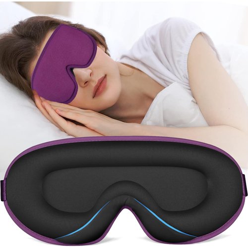Sleep Mask for Women Men, 3D Contoured Blindfold 100% Blockout Light Eye Mask for Sleeping, Upgraded Eye Cover with Adjustable Strap, Eye Pillow Soft Comfy Eye Shade for Nap Travel Night Shift,Purple