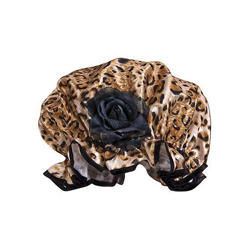 Fancy Leopard Shower Cap with Black Rose