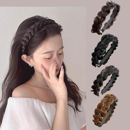 XXFBJNMD Non-slip headbands 3 strands Synthetic Hair Plaited Headbands Braid With Teeth Hair Band Accessories Messy Vintage Braid Headbands for Wedding Party Dating Dinner Ladies and Girls(HZ)