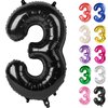 Black Number 3 Balloon 40 Inch, 3 Balloon Number, 3rd Birthday Decorations, Black Party Supplies for Boys Girls