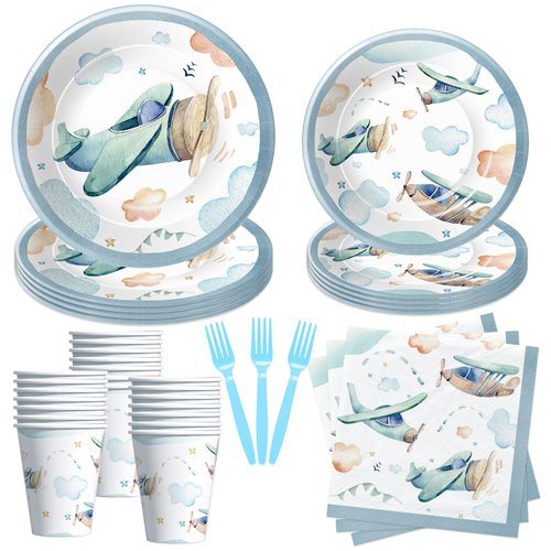 HIPVVILD Airplane Birthday Plates And Napkins Party Supplies - Airplane Party Decorations Tablewa...