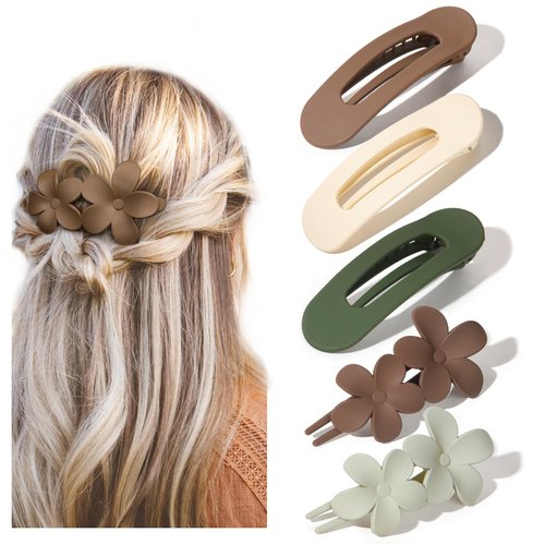 YANIBEST 5 Pcs Flat Hair Clips - Stylish Lay Flat Claw Clips for All Hair Types,Multi-Styles Matte Non-slip Hair Clips for Women Girls Wedding Prom Party Hair Decorations
