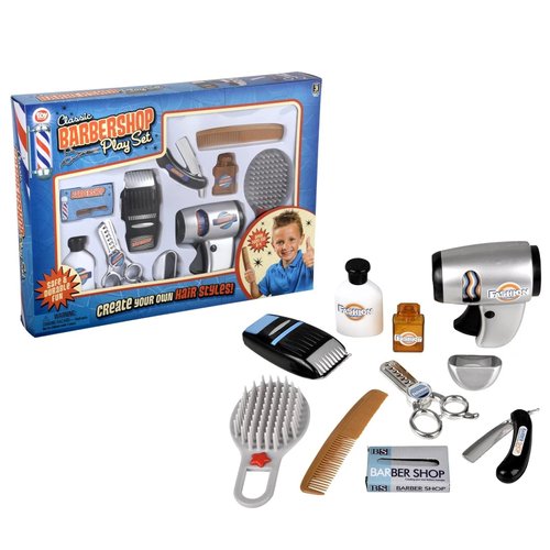 Classic Barbershop Play Set (10 Pieces) Create Your Own Hair Styles! Safe & Durable Fun! Includes Fake Razor, Blow Dryer, Comb, Shears, Scissors, and More!
