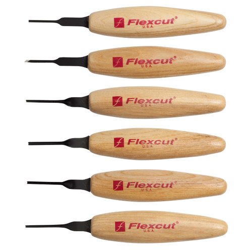 FLEXCUT Carving Tools, 1.5Mm Mixed Profile Micro Tool Set, High-Carbon Steel Blades, with Solid Ash Handle, Set of 6 (MT910)