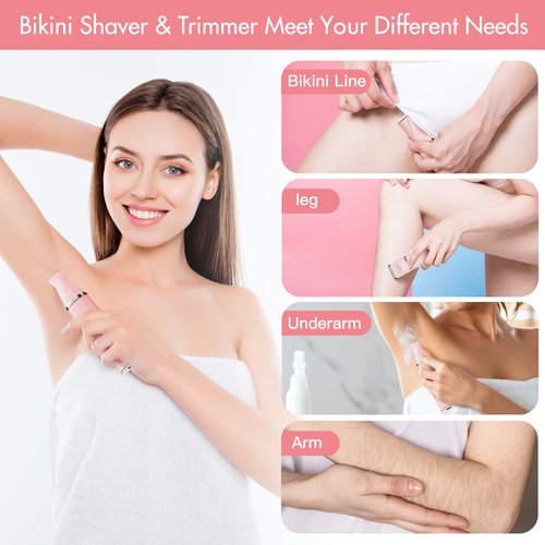 AIBRIT PRO Electric Bikini Trimmer for Women - 2 in 1 Electric Lady Clipper Pubic Hair Groomer Painless Hair Removal Razor Body Shaver, Portable Ladies Shaver with 2 Trimmer Heads, IPX7 Waterproof