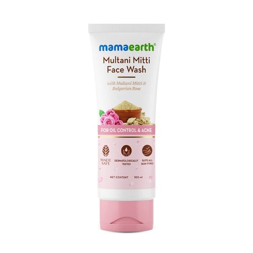 MAMAEARTH Multani Mitti Face Wash for Acne & Oil Control | Gently Cleanses Sebum & Reduces Acne | Non-Drying Formula | with Bulgarian Rose | 3.38 Fl Oz (100ml)