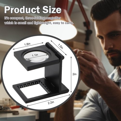 Rongon Pocket Folding Magnifier 10X 28mm Mini Magnifying Glass Loupe Three-Folding Magnifier Reading Magnifiers Lens with Scale for Coins Textile Optical Jewelry Tool (1 Pcs)
