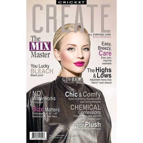 Cricket Encore All Purpose Professional Salon Cape Waterproof Bleach Proof Hair Coloring Cutting Capes for Stylist, White Gold