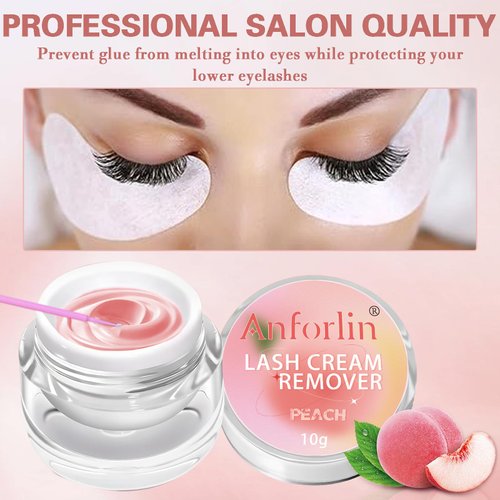 Lash Remover for Lash Extensions Kit 10g, Peach Scent Eyelash Extension Remover with Eye Pads Micro Brushes Mascara Brushes and Tweezers Professional Use Only Quick Dissolves Lash Remover by Anforlin