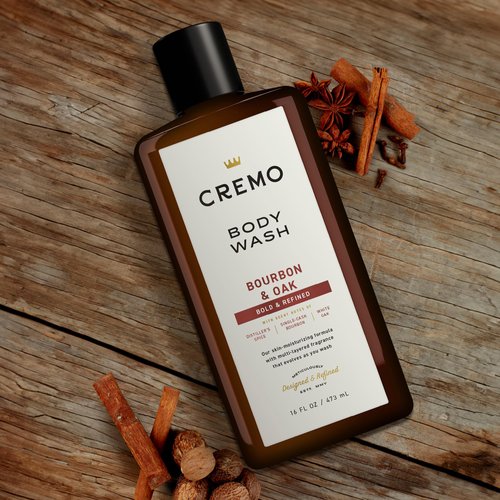 Cremo Rich-Lathering Bourbon & Oak Body Wash for Men, A Sophisticated Blend of Distillers Spice, Fine Bourbon and White Oak, 16 Fl Oz