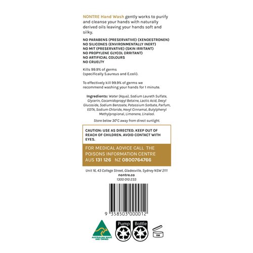 Nontre, Hand Wash, Royal Blossom, Gentle Hydrating Hand Soap, Long Lasting Scent, White Bottle, 300mL (10.1 FL Oz)