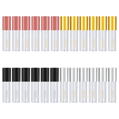 Honbay 24PCS 1.2ml Mini Reusable Clear Empty Lip Gloss Containers Travel Empty Lip Gloss Bottle Tube Vials for Women Girls DIY Makeup Lipstick Samples, Lip Balms - 4 Colors